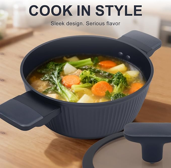 Nonstick Cookware Set, Ceramic Pots and Pans Set Non Toxic, 5-Piece Induction Ready Frying Pan & Saucepan with Lid, 3mm Aluminum Even Heating, Dishwasher Safe