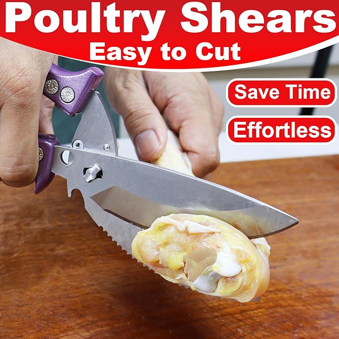 Poultry Shears Heavy Duty,Kitchen Shears for food Heavy Duty,Kitchen Scissors All Purpose,Chicken Shears,Fish,Meat,Easily Separable for Thorough Cleaning,Dishwasher Safe (Purple)