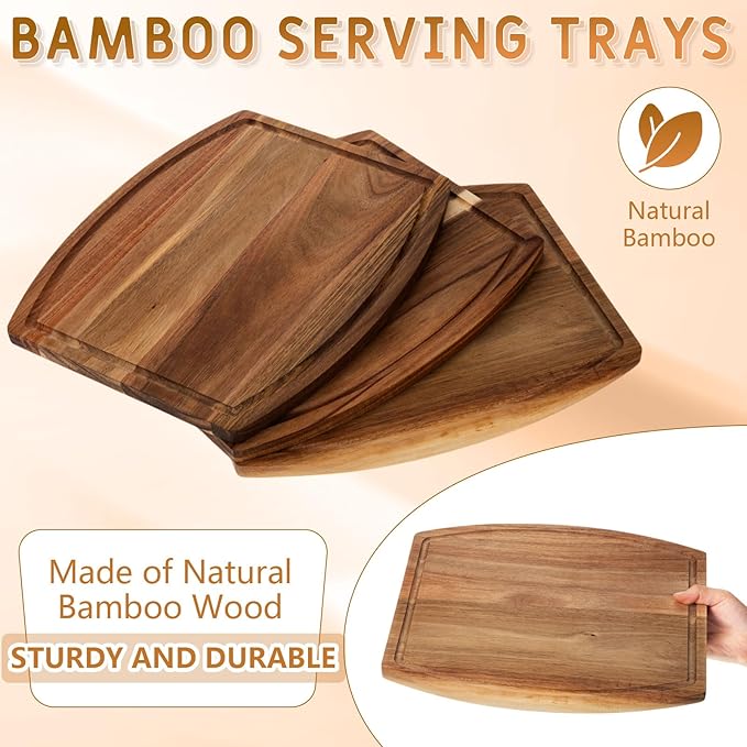 Kigley 10 Pcs Acacia Wood Cutting Boards Bulk for Laser Engraving Wooden Dinner Plates with Groove Chopping Charcuterie Board Carving Tray for Housewarming Party Gifts (12 x 14 Inch)