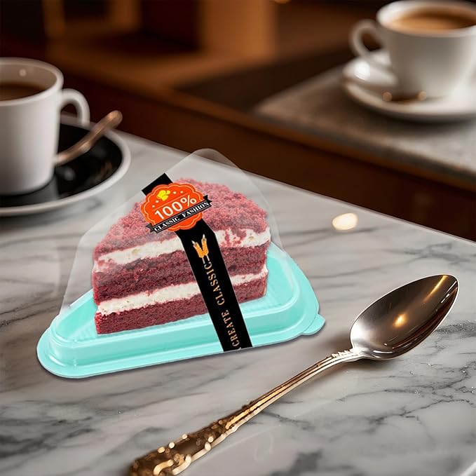 Cake Slice Container, 50 Pack Clear Plastic Cake Containers Cheesecake Container Pie Slice Box, Individual Pie Slice Box Disposable Cheesecake Containers For Pies Snack Dessert (Green)