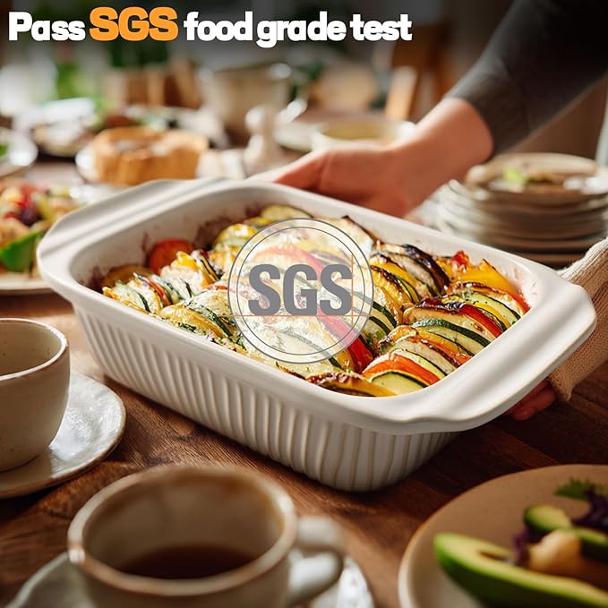 Artena Baking Dish 5.1 Quarts, Casserole Dishes For Oven, Baking Pan With Handles, Lasagna Pan Deep, Large Casserole Dish, Rectangular White Ceramic Bakeware (Only Baking Dish)