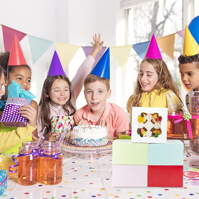 20 PCS 6.5 x 6.5 x 4 inch Paper, Cupcake Boxes with Inserts and Window Hold 4 Cupcakes, Bakery Boxes For Cupcakes Carrier, Cupcake Containers (Red-4 Holes)