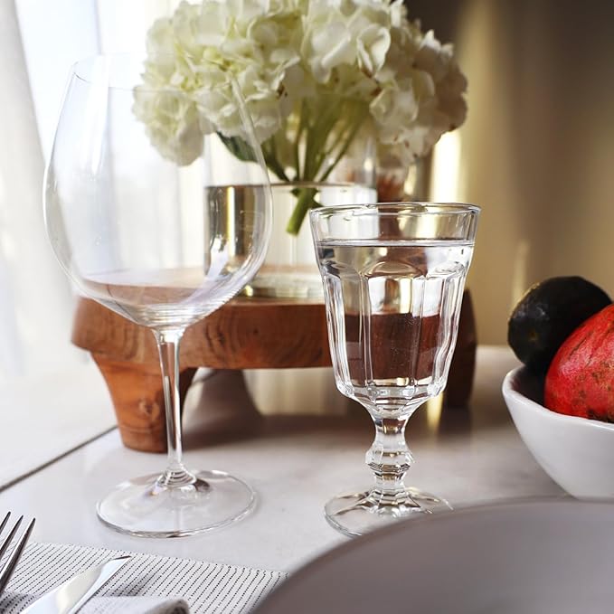 Beille Set of 4 Clear Classic Goblet Water Glasses Home Decor Glassware, 7.43oz