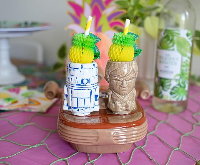 Geeki Tikis Star Wars Landspeeder Punch Bowl with Luke and R2-D2 Mini Muglets | Official Lucasfilm Collectible Tiki Cups | Tumbler Cocktail Glasses, Tropical Drinkware For Home Barware Set
