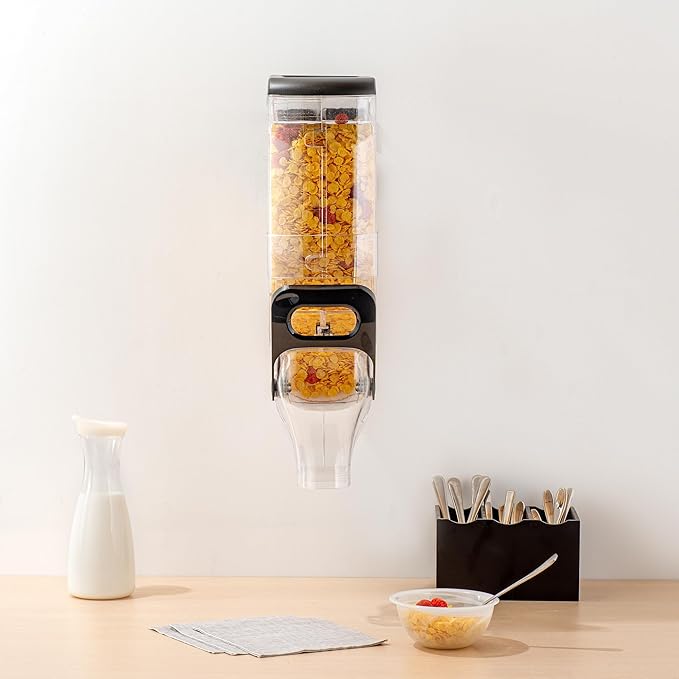 Restaurantware-Met Lux 3.4 Gallon Dry Food Dispenser, 1 Airtight Cereal Dispenser - Wall-Mounted, Single Control, 1 Black Plastic Grain Holder, For Snacks, Nuts, Or Coffee Beans