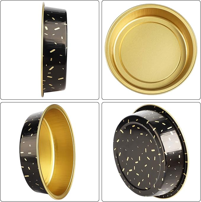 Beasea Mini Aluminum Pie Pans, 50 Pack with Lids, 8 Oz Black Gold Cartoon Tart Pans for Pie, Tart, Quiche