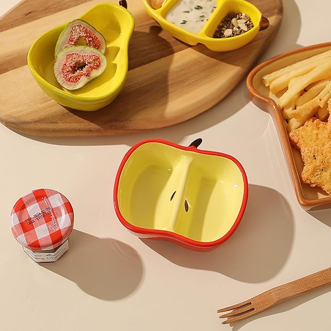 Ceramic Fruit-shaped Dipping Dishes Set Soy Sauce Dishes, 3 oz Ceramic Dipping Bowls, Sauce Cups, Dinnerware and Accessories, Housewarming Gifts, Ketchup, BBQ, Party, Charcuterie Accessories(BANANA)
