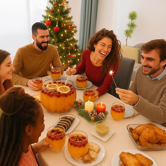 LemonRoad Glass Fall Pumpkin Punch Bowl Set 1 Large Punch Bowl 6 Cups 1 Ladle for Fall Autumn Thanksgiving Halloween Party Holiday School Centerpiece Table Decorations