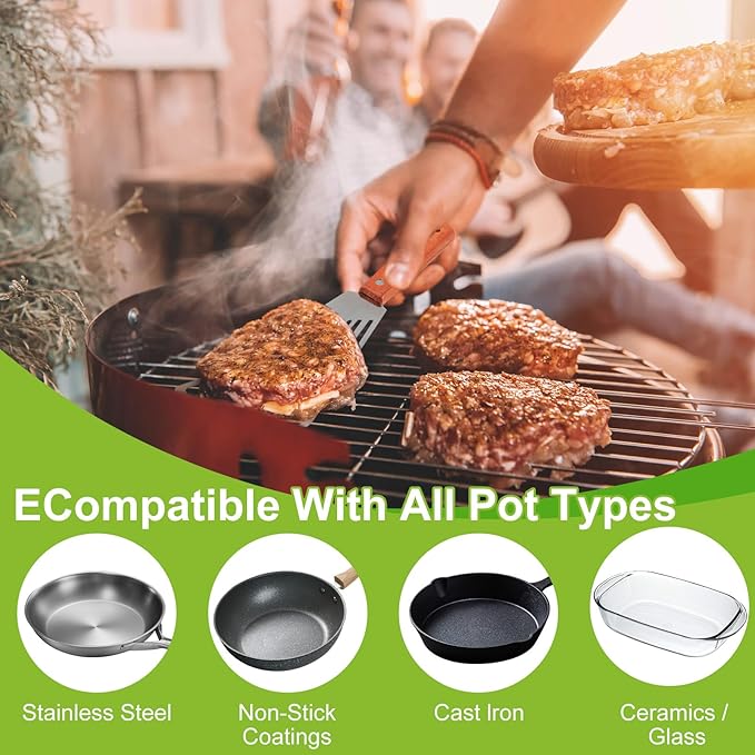 2 PCS Fish Spatula Stainless Steel, Upgraded Version Wooden Handle Fish Spatula, Polished Metal Slotted Turner For Flipping Fish, Omelets, Crepes, Steaks, and Hamburgers