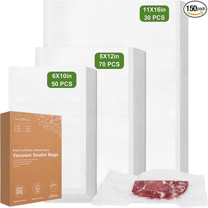 [2025 Upgraded]Moretoes Vacuum Sealer Bags, 30 Gallon 11"x 16"and 70 Quart 8"x 12"and 50Pint 6"x 10"Food Saver Bags BPA Free, Pre-cut Commercial Grade Vac Bags for Food Storage, Meal Prep or Sous Vide