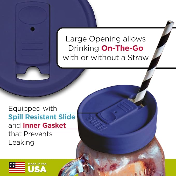 Mason Jar Drink Lid, Regular Mouth, Cobalt, Pack of 2