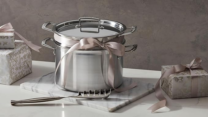 Le Creuset Stainless Steel Classic 3-Ply Deep Pasta Pot and Sieve, 7.5qt