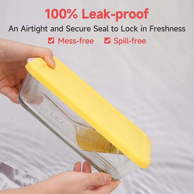 6 Cup Rectangle Silicone Storage Cover Lids Replacement for Anchor Hocking Glass Bowls (Container not Included) 2 Pack, Microwave, Dishwasher and Freezer Safe