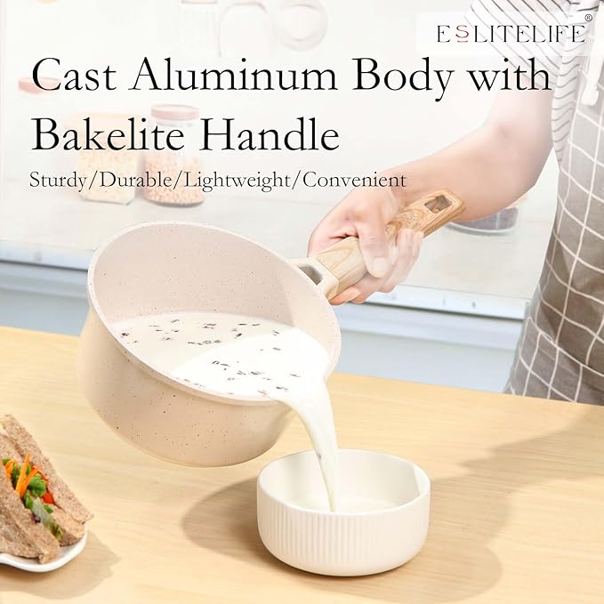ESLITE LIFE Nonstick Cookware Sets, 7 Pcs Ceramic Coating Pots and Pans Set Kitchen Cooking Set, Compatible with All Stovetops (Gas, Electric & Induction), PFOA Free, White