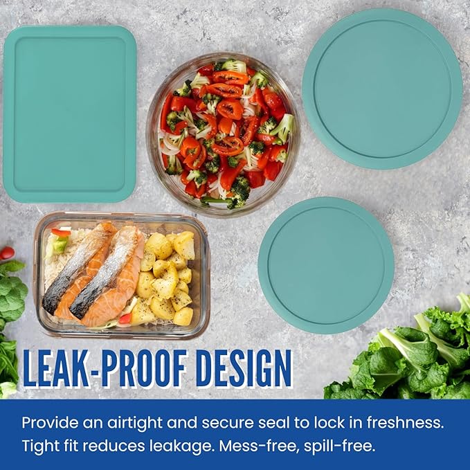 Replacement Lids for Pyrex Glass Food Storage Containers Rectangular (1) 1-Cup (2) 2-Cup (2) 4-Cup (1) 7-Cup (2) 3-Cup (1) 6-Cup Round Rectangle (Turquoise)