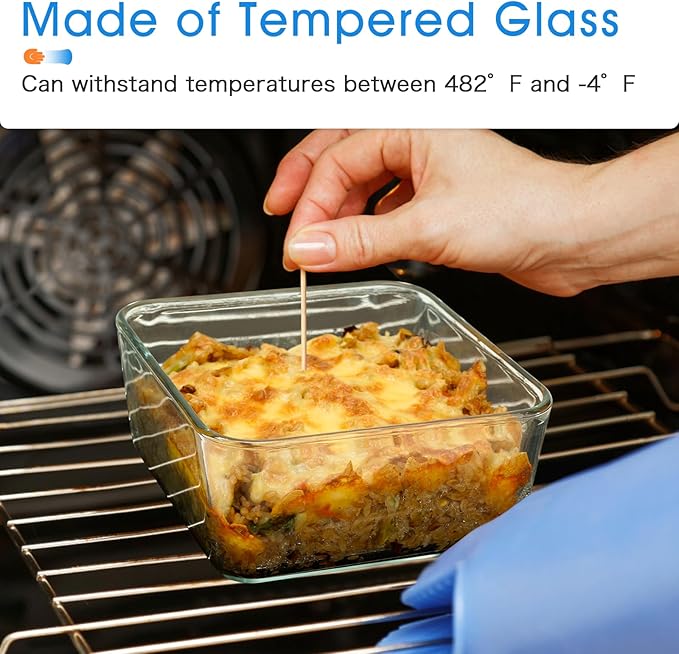 NUTRIUPS 1.1QT Square Glass Baking Dish with Lid, 6×6 inches Deep Small Baking Dish with Lid, Square Glass Baking Dishes for Oven