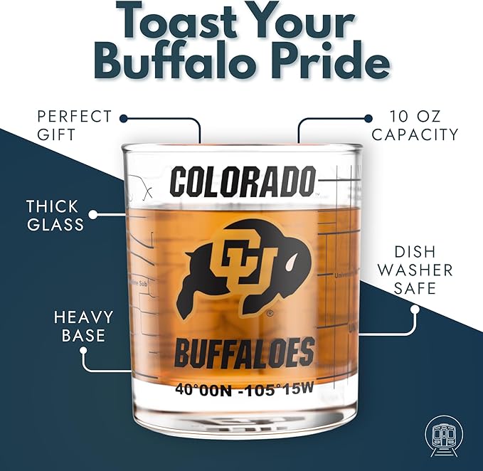 Greenline Goods – University of Colorado Buffaloes College Whiskey Glasses (Set of 2), 10 oz – Full-Color Logo + Campus Map