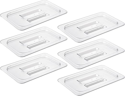 CURTA 6 Pack Food Pan Lids, 1/4 Size NSF Polycarbonate Cover with Handle, Plastic Clear