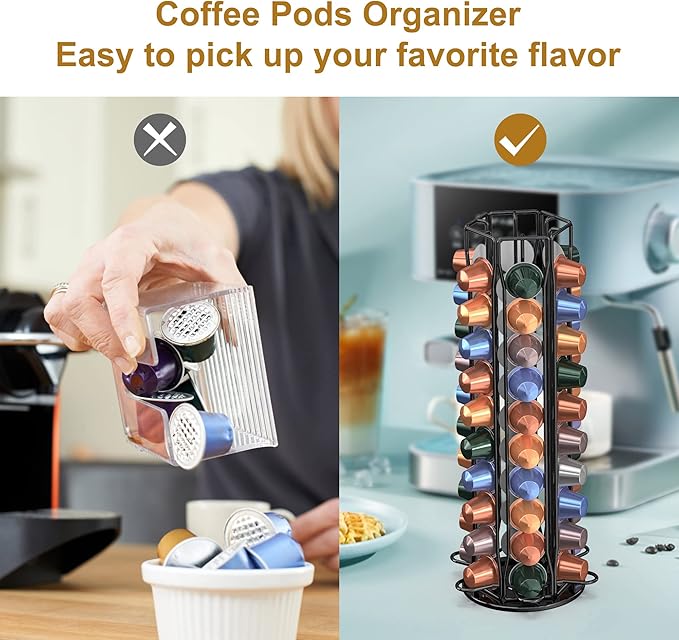 Coffee Pod Holder for Nespresso OriginalLine, Coffee Pod Storage Organizer 360 Degree Rotatable Capsules Carousel for Nespresso, for Home Bar Countertop (60 pods)