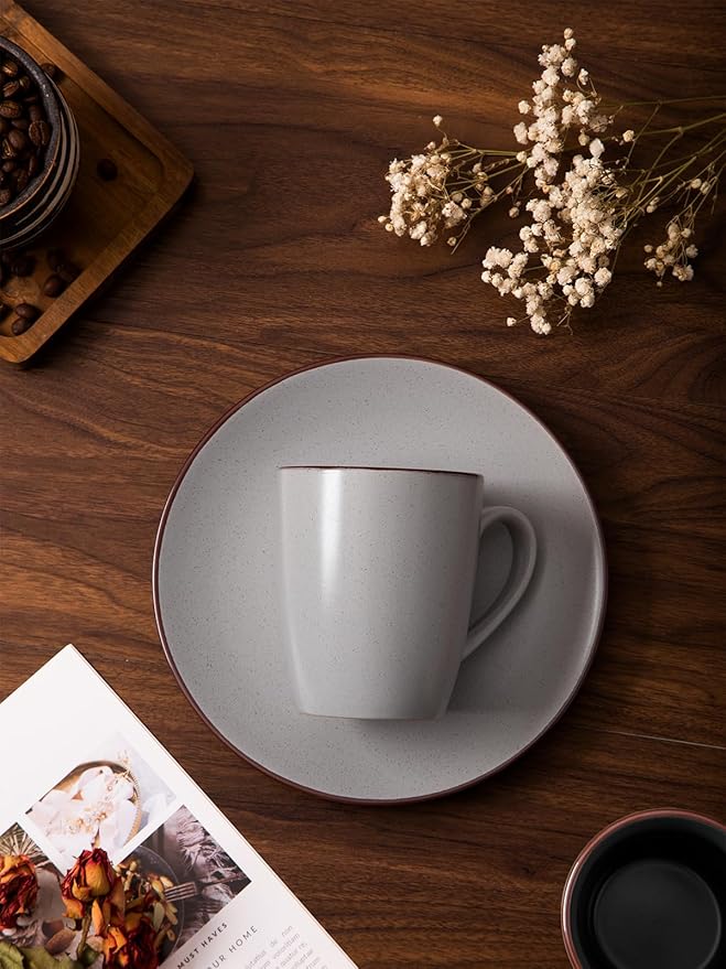 famiware Venus Coffee Mugs for 6, 14 oz Mug Set, Dringking Cup with Handle for Coffee, Tea, Cocoa, Milk, Ligth Gray