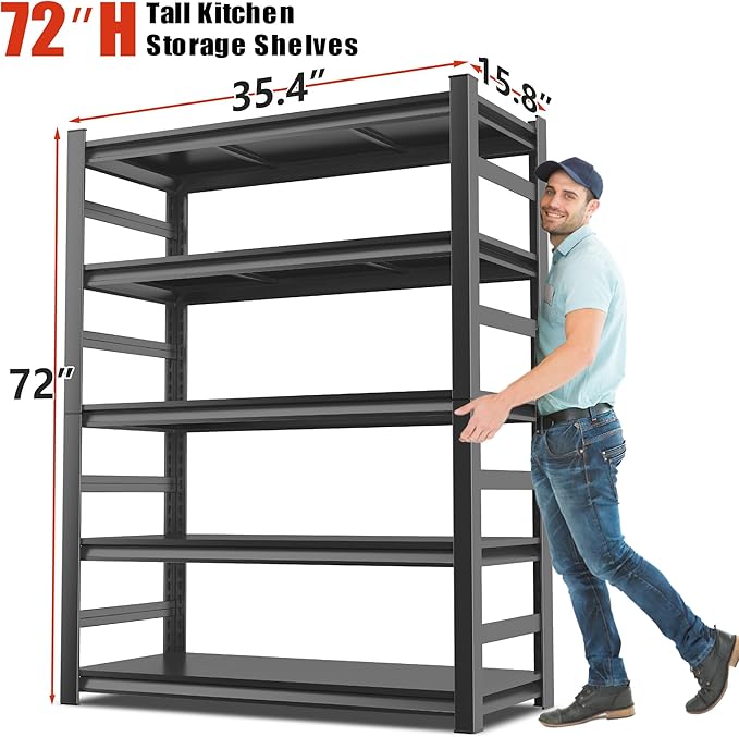 Adjustable Kitchen Organizers and Storage Shelves - Freestanding Microwave Stand - 5 Tier Bakers Rack for Pantry Appliance Storage, Space-Saving Metal Shelving