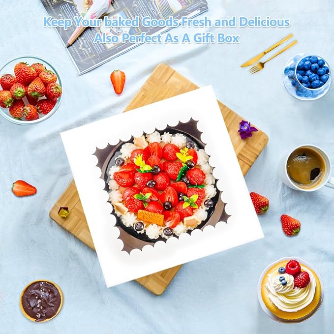 Cake Boxes with Cake Boards 5pcs 10x10x8 Inch White Bakery Box Cajas Pasteles, Tall Cake Boxes Dessert Cake Carrier for Tier Cake, Pastries, Cookies, Pie, Birthday Party Wedding Christmas