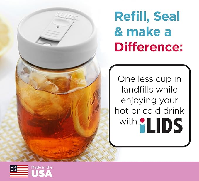 Mason Jar Drink Lid, Regular Mouth, White, Pack of 2