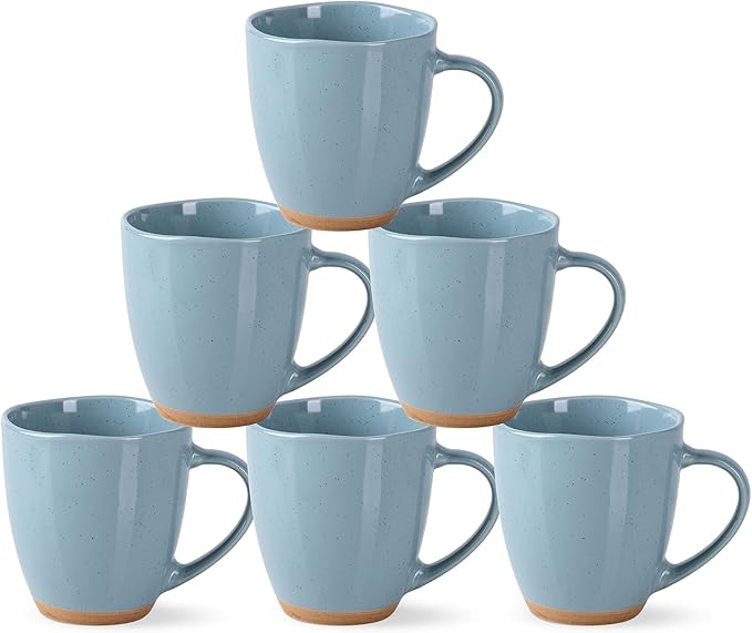 AmorArc 12oz Ceramic Coffee Mugs set of 6, Stylish Coffee Mugs with Rustic Terracotta Underside for Latte/Cappuccino/Milk/Cocoa, Dishwasher&Microwave Safe, Stone Blue