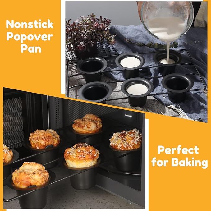 Shellwei 2 Pcs 12 Cups Nonstick Popover Pan Muffin Cupcake Pan Pudding Bakeware for Oven Baking, Frittatas, Muffins, Quiches, Pudding Cakes(Black,2 Pcs)
