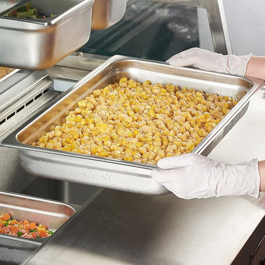 CURTA 6 Pack Full Size 2.5" Deep Anti-Jam Hotel Pans, NSF Certified 18/8 Stainless Steel Steam Table Food Pans for Catering, Buffet, Restaurant, Commercial Kitchen, Dishwasher Safe, Freezer Safe