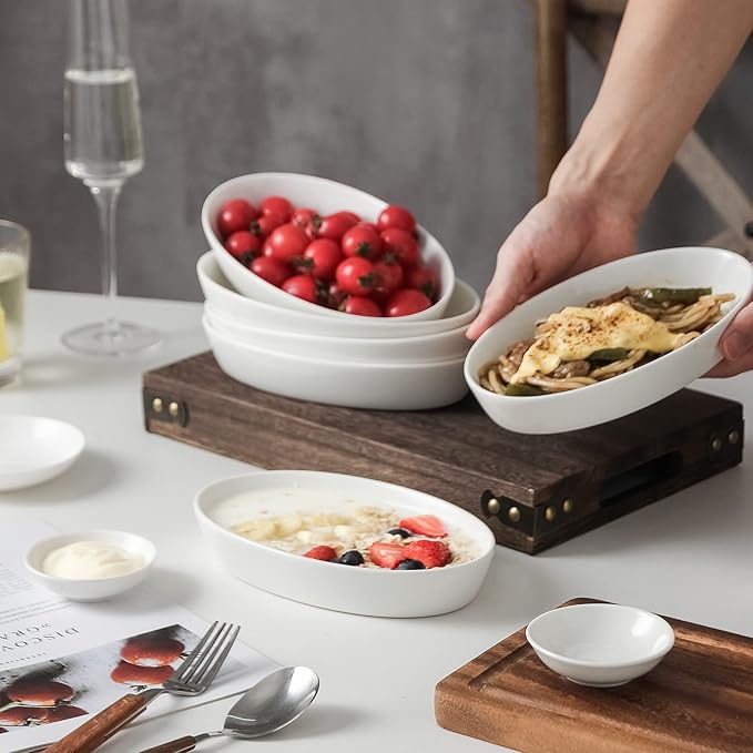 UIBFCWN Au Gratin Baking Dishes, 7.5''x4.5'' Ceramic Oval Baking Dish for Single Serving, Individual Casserole Dishes Oven Safe, Au Gratin Pans for Lasagna & Cobblers, 11.5oz, Set of 8