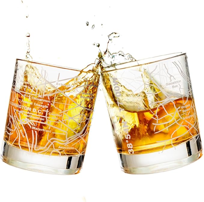 Greenline Goods Whiskey Glasses - 10 Oz Tumbler Gift Set for Washington, DC lovers, Etched with Washington, DC Map | Old Fashioned Rocks Glass - Set of 2