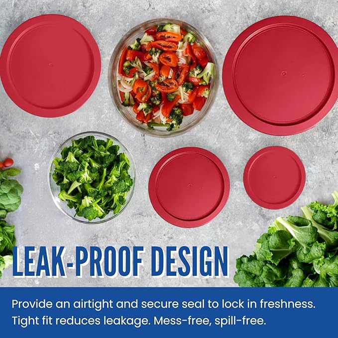 Replacement Lids for Pyrex Glass Foood Storage Containers Containers Round (2) 1-Cup (3) 2-Cup (2) 4-Cup (2) 7-Cup (Red)