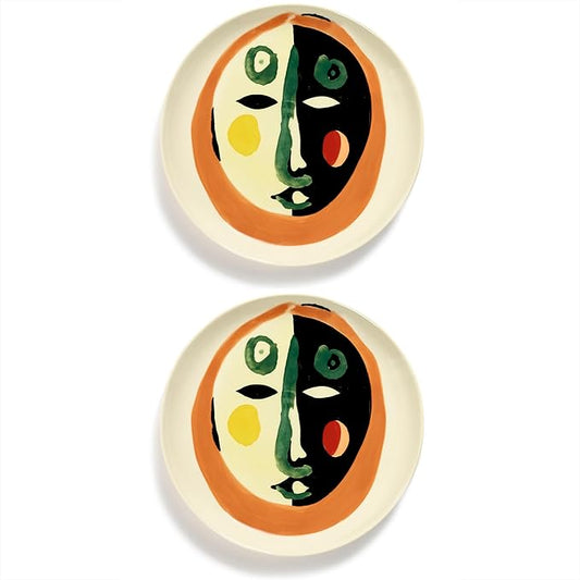 Appetizer Plate | Feast tableware by Ottolenghi | 2 Starter Plates | Stoneware Dinnerware Set in mixed color | luxury Dishware Set for Dinner at Home, Party | Kitchen Sets