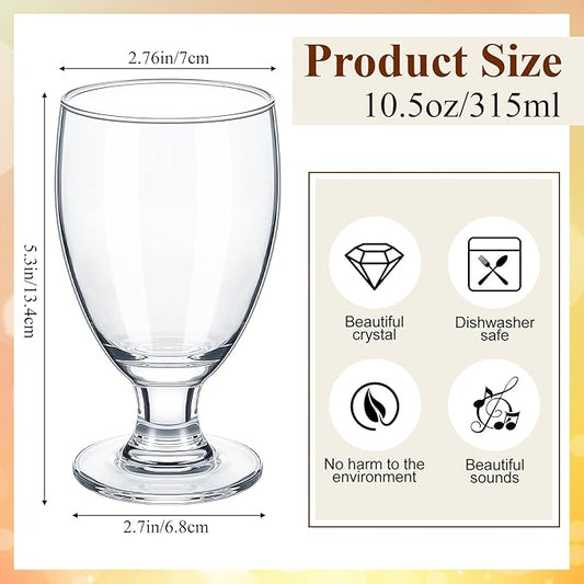 Patelai Set of 12 Clear Glasses 10.5 oz Water Goblet Glass Stemmed Water Glasses for Juice Wine Beer Tea Milk Cold Beverages Drinks Dishwasher Safe