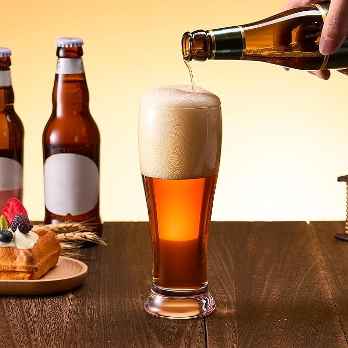 Beer Glasses Set of 4, 14 oz Pilsner Beer Pint Glasses, Classics Craft Wheat Beer Glasses Drinking Set, Beer Mug Glassware Gift for Men