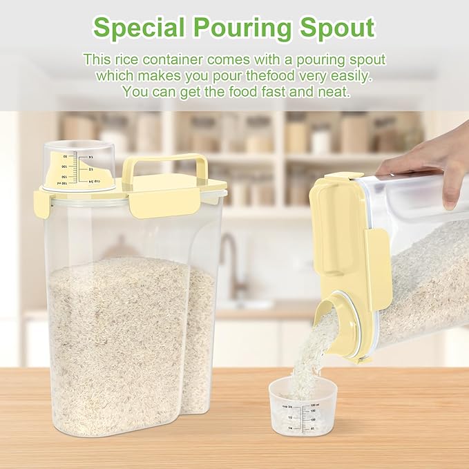 Airtight 10LBS Rice/Cereal/Dry Food Storage Container BPA Free, 5.28Qt Clear Plastic Kitchen and Pantry Organization Bin Suitable for Oats, Flour, Sugar, Pasta, Pet Food, etc (Egg Yolk)