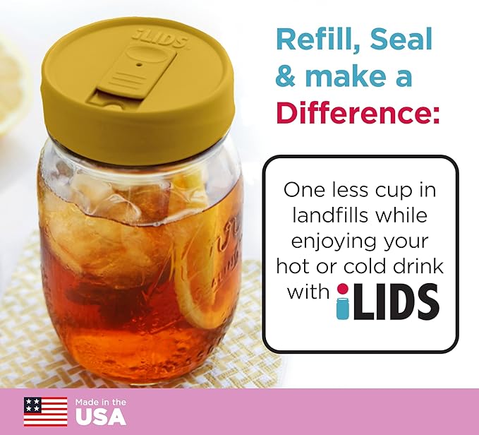 Mason Jar Drink Lid, Regular Mouth, Yellow, Pack of 2