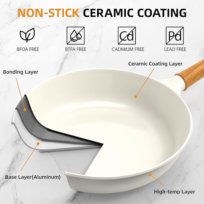 Nonstick Saute Pan Skillet with Lid,10 Inch Deep Frying Pan, Toxin-Free Ceramic Cookware, Healthy Non Toxic Cooking Pan with Helper Handle, Fry Pan Compatible with All Stovetops