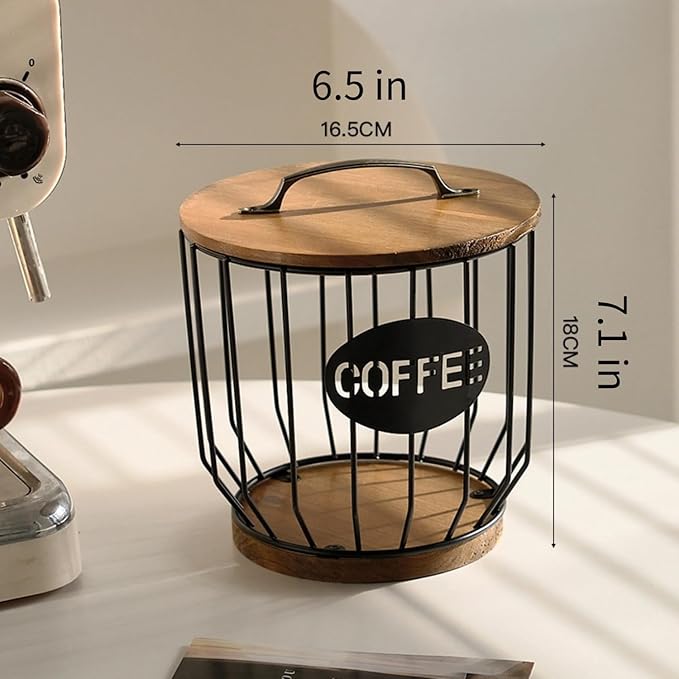 Metal Coffee Pod Holder Wire Coffee Pods Storage Basket Espresso Capsule Storage for Home Kitchen Cafe Hotel (Black with lid)