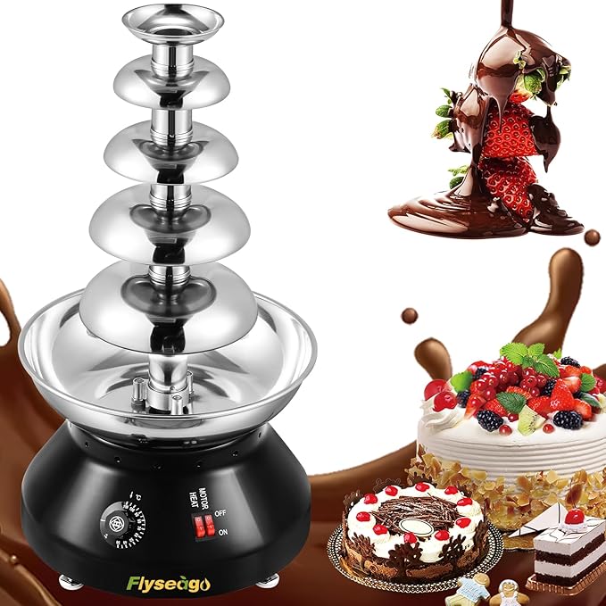 Chocolate Fountain Commercial Hot Chocolate Fondue Tower 5 Tier 7-Pound Large Capacity Stainless Steel Chocolate Melting Heating Machine for Nacho Cheese for Party Wedding (Flash Black)
