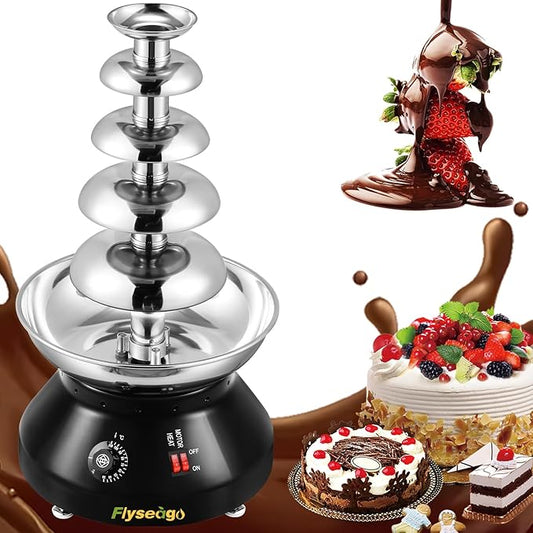 Chocolate Fountain Commercial Hot Chocolate Fondue Tower 5 Tier 7-Pound Large Capacity Stainless Steel Chocolate Melting Heating Machine for Nacho Cheese for Party Wedding (Flash Black)