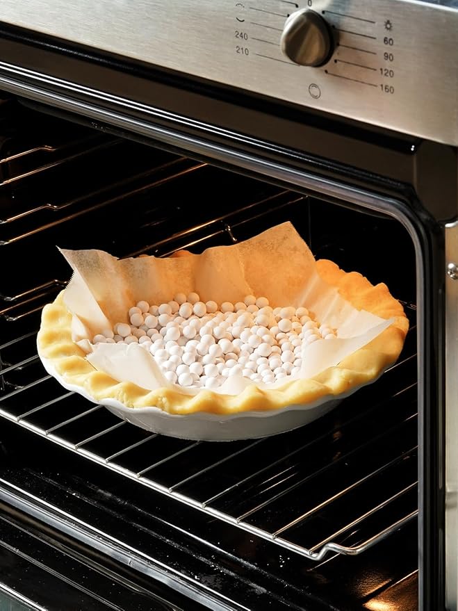 LE TAUCI Ceramic Pie Dish and Pie Weights Set, 9 Inches Pie Pans for Baking, 36 OZ Round Fluted Pie Plates for Apple Pie, Quiche, Pot Pies, Tart – Set of 2, Classic White