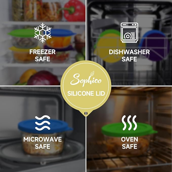 Sophico 4 Cup Round Silicone Storage Cover Lids Replacement for Anchor Hocking and Pyrex 7201-PC Glass Bowls (Container not Included) (Yellow-Green)