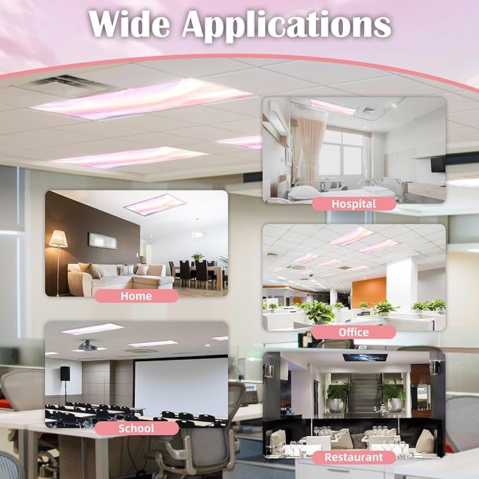 2 Pcs Fluorescent Light Covers - 4 x 2 Feet Covers for Ceiling Lights, Magnetic Light Filters for Classroom, Office, Hospitals, Home (Pink - Sky)