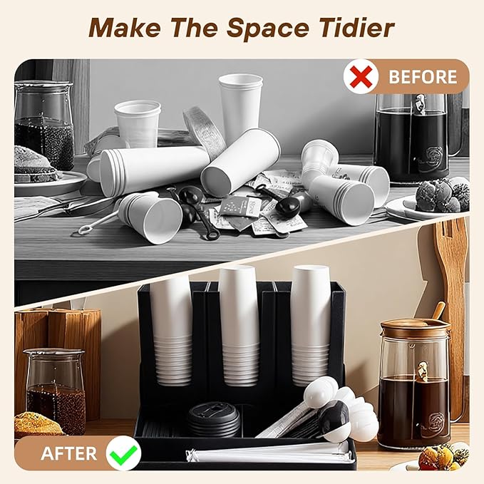 2-Tier Coffee Station Organizer,Cup Lid and Holder for Countertop-Holds K-Cup Pods, Coffee Pods, Sugar Packets, Tea Bags, Creamer