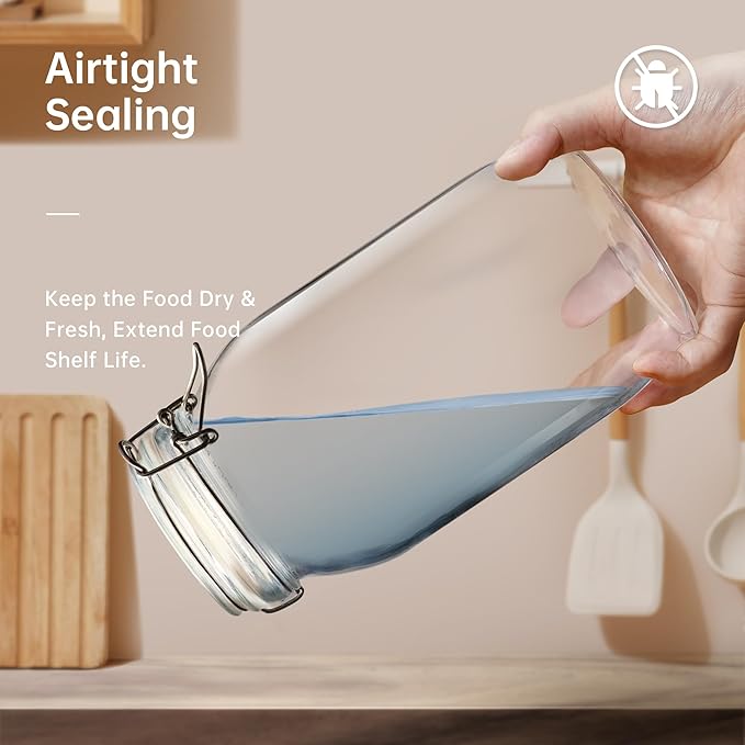 32 oz Wide Mouth Glass Jars with Airtigh Lids, 4 Pack Glass Pickling Jars for Canning, Fermenting, Large Mason Storage Container for Coffee, Flour, Sugar, Pasta