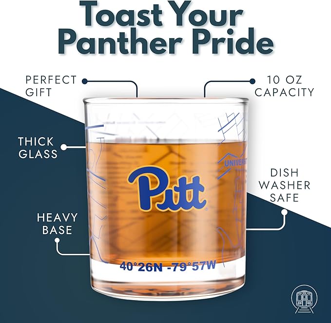 Greenline Goods – University of Pittsburgh Panthers College Whiskey Glasses (Set of 2), 10 oz – Full-Color Logo + Campus Map