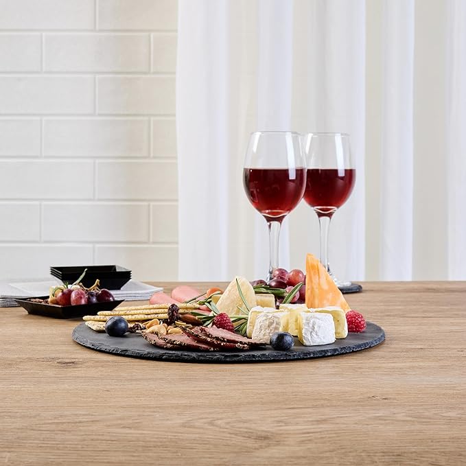 Restaurantware Slate Serving Tray 1 Pack of 11.81" Foam Feet Charcuterie Stone Plate Rustic Edges Freezable Black Square Serving Display Cheese Board for Kitchen, Gourmet, Dining, Parties