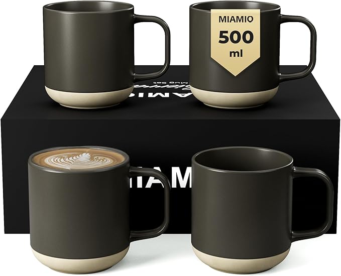 MIAMIO – Coffee Mugs Set of 4 / Ceramic Cups for Coffee (17.5 oz), Cappuccino, Latte Macchiato, Tea, Espresso/Dishwasher and Microwave Safe – Sierra Collection (Dark, Mugs (4x))
